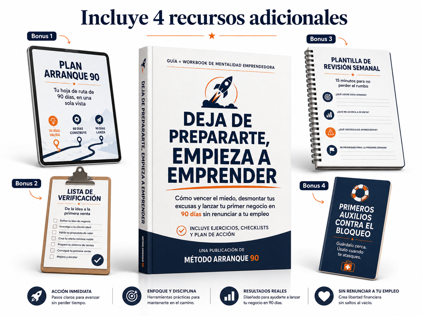 Pack completo de Método Arranque 90 con ebook principal y cuatro recursos adicionales